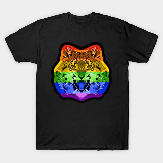 illustrated SNOW LEOPARD PRIDE series (gay pride flag) rainbow ROYGBIV T-Shirt by illustratelaw